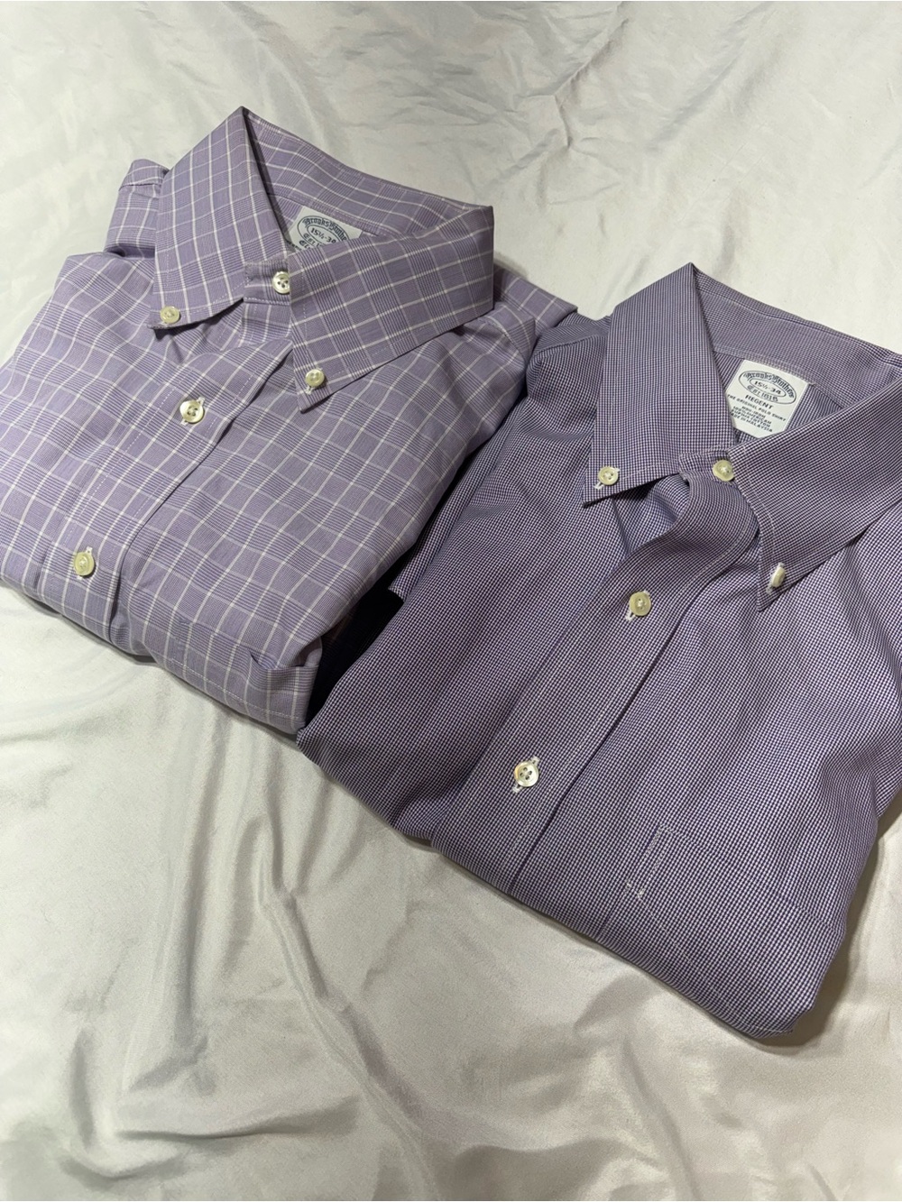 Lot of 2 Brooks Brothers 1818 Shirts 15.5 34 Purple Plaid Micro Stripe Regent M